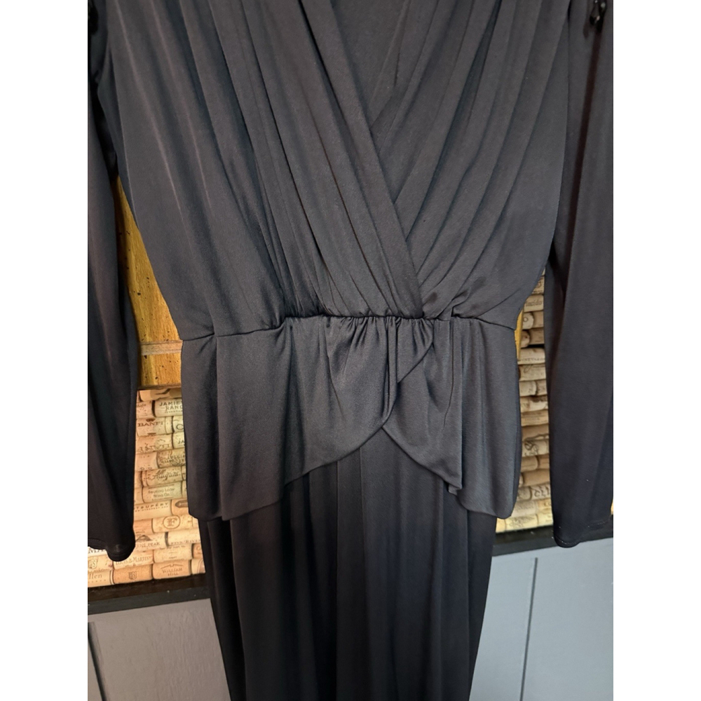 Vintage 80s Miss Elliette California black sequin Shoulder VNeck Evening Gown 12 - Picture 5 of 10
